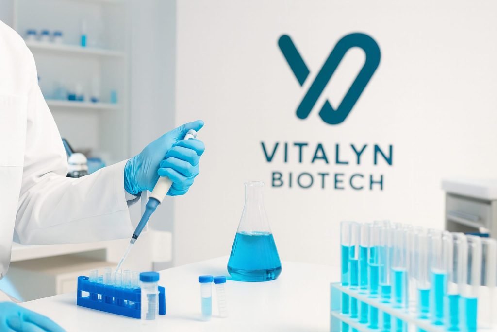 Vitalyn Biotech Logo in the background of a research lab